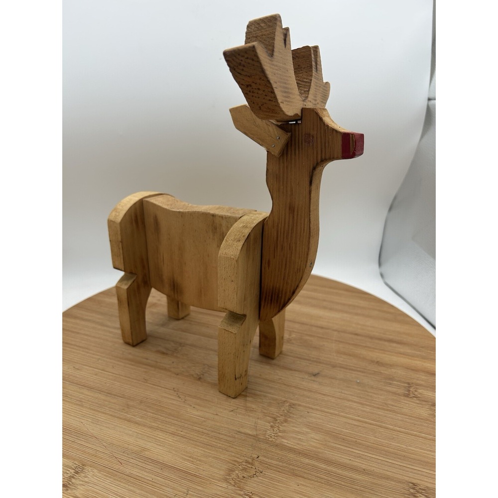 Vintage Handmade Wooden Reindeer 12" Christmas Deer Figurine.